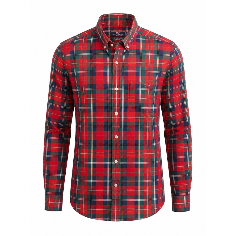 Vineyard Vines Classic Fit Tucker Shirt M Red Tartan Plaid Button Down Christmas